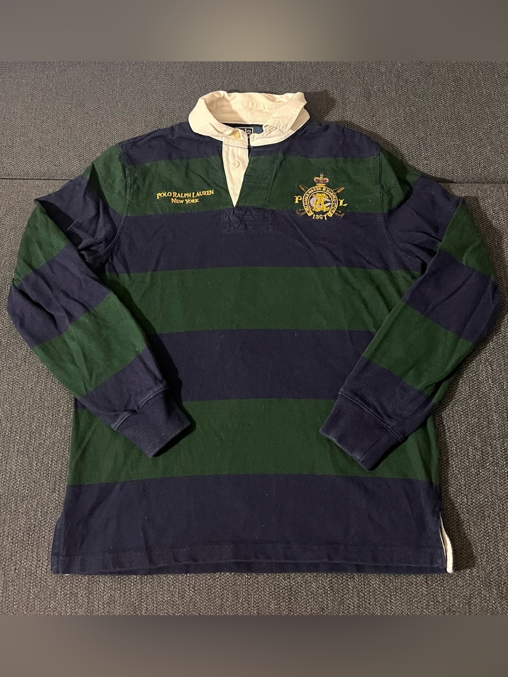 Polo Ralph Lauren Green & Navy Striped Rugby Shirt